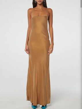 LINEBYK Caramel Halter Slip Maxi Dress